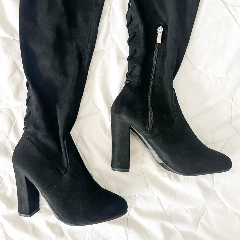 Streetwear Society Slim Fit Over-the-Knee Black Boots, 7 - Picture 6 of 6